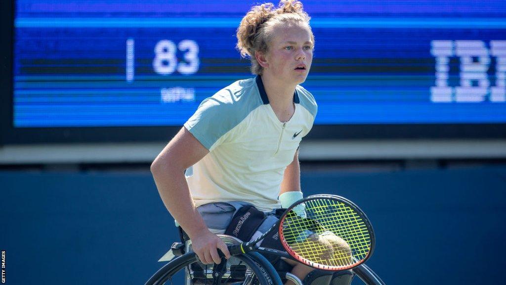 Wheelchair tennis player Ben Bartram gets ready to play a shot