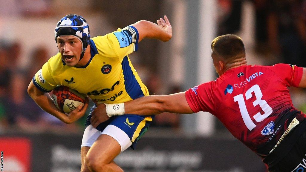 Bath's George Worboys evades a tackle at Cornish Pirates