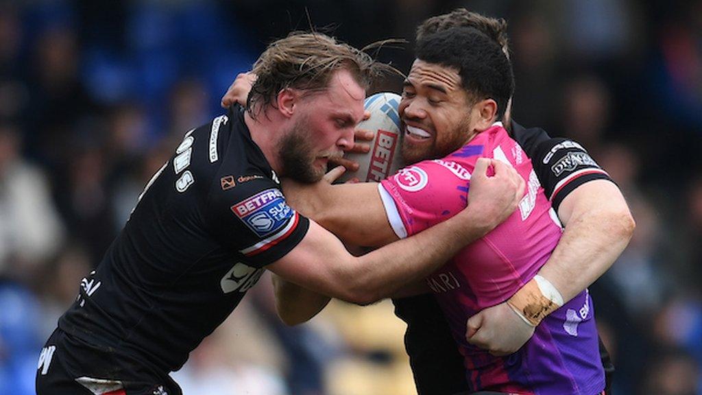 Huddersfield Giants' Esan Marsters tries to cling on to the ball