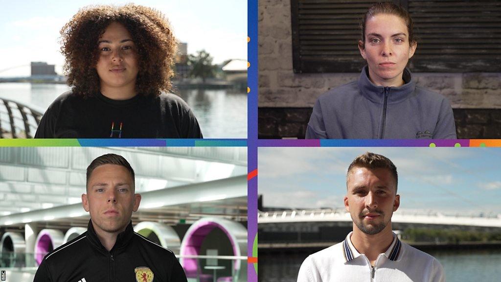 Rugby player Hannah Davis (top left), wheelchair basketball star Laurie Williams (top tright), football referee Lloyd Wilson (bottom left), and Olympic swimmer Dan Jervis (bottom right)