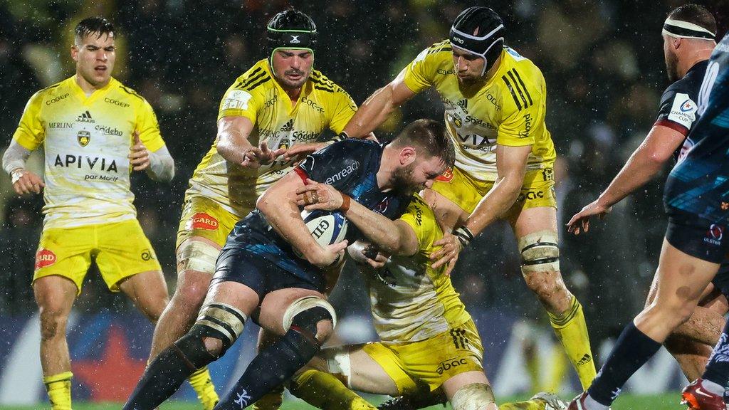 La Rochelle pair Gregory Alldritt and Ultan Dillane tackle Iain Henderson