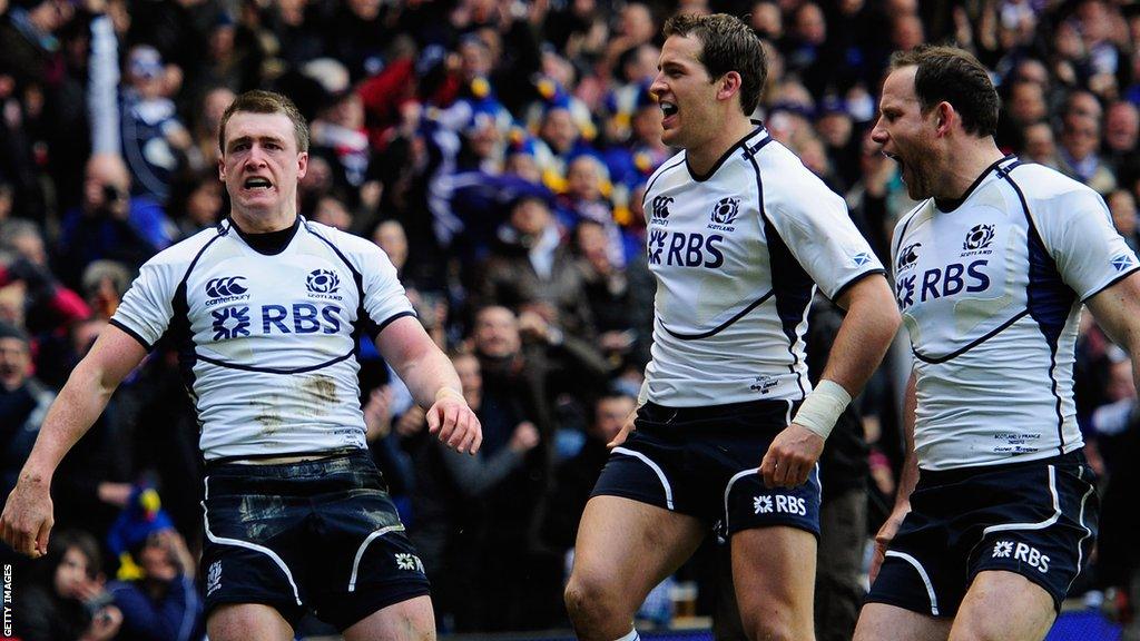 Stuart Hogg scores his first try for Scotland