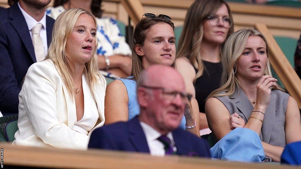 Beth Mead, Vivviane Miedema and Leah Williamson in the royal box at Wimbledon