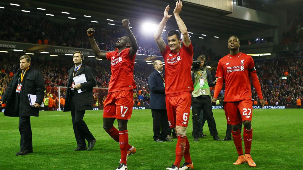 Mamadou Sakho of Liverpool and Dejan Lovren