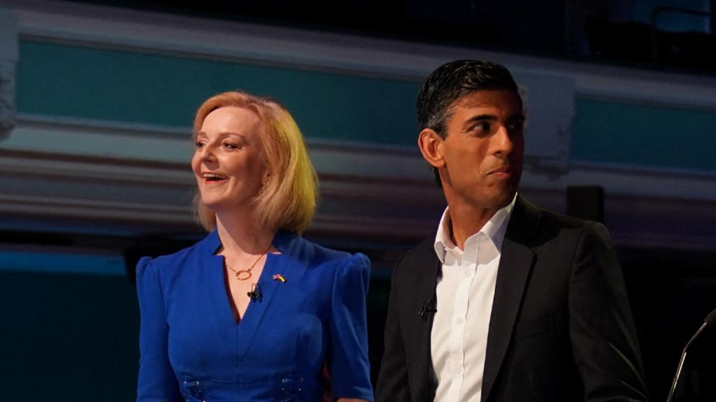 Liz Truss and Rishi Sunak at BBC debate in July