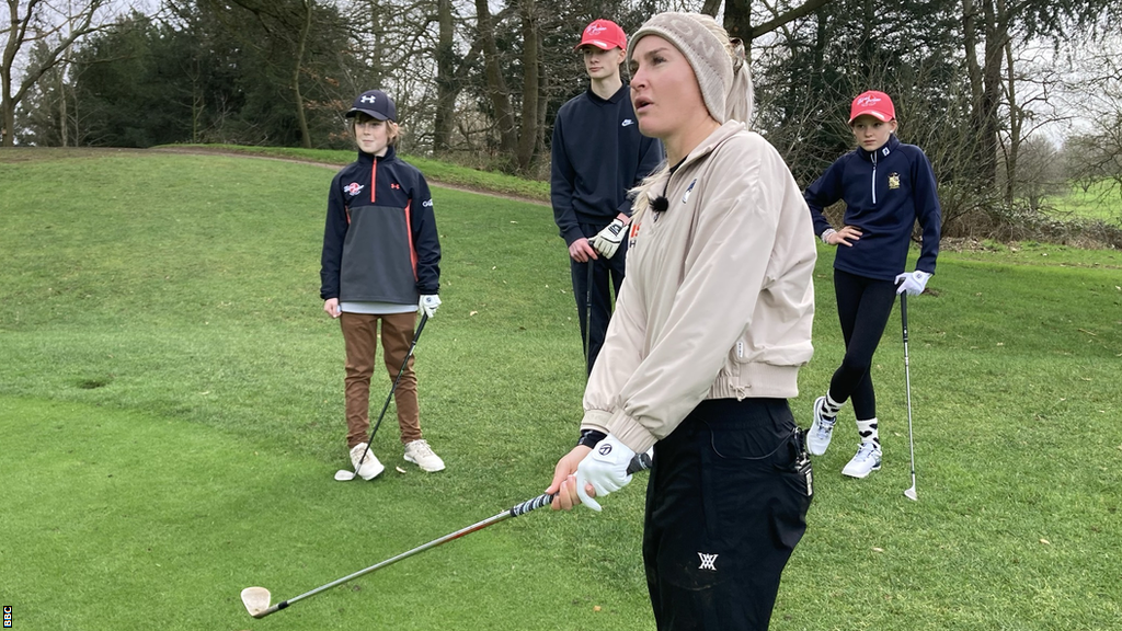 Charley Hull coaching young golfers at John O'Gaunt Golf Club