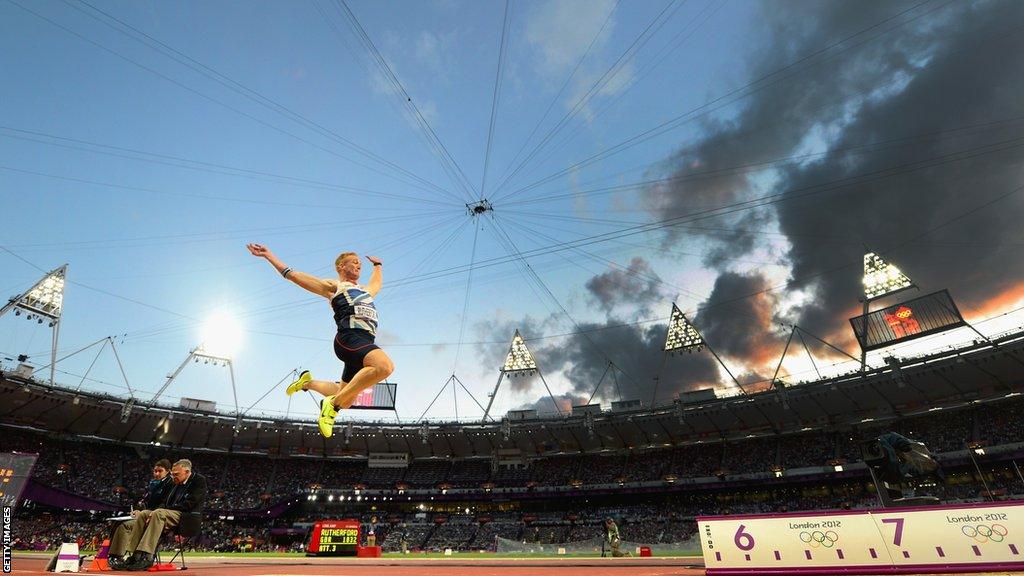 Greg Rutherford competing in the long-jump