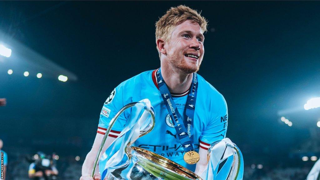 Kevin de Bruyne lifts Champions League trophy