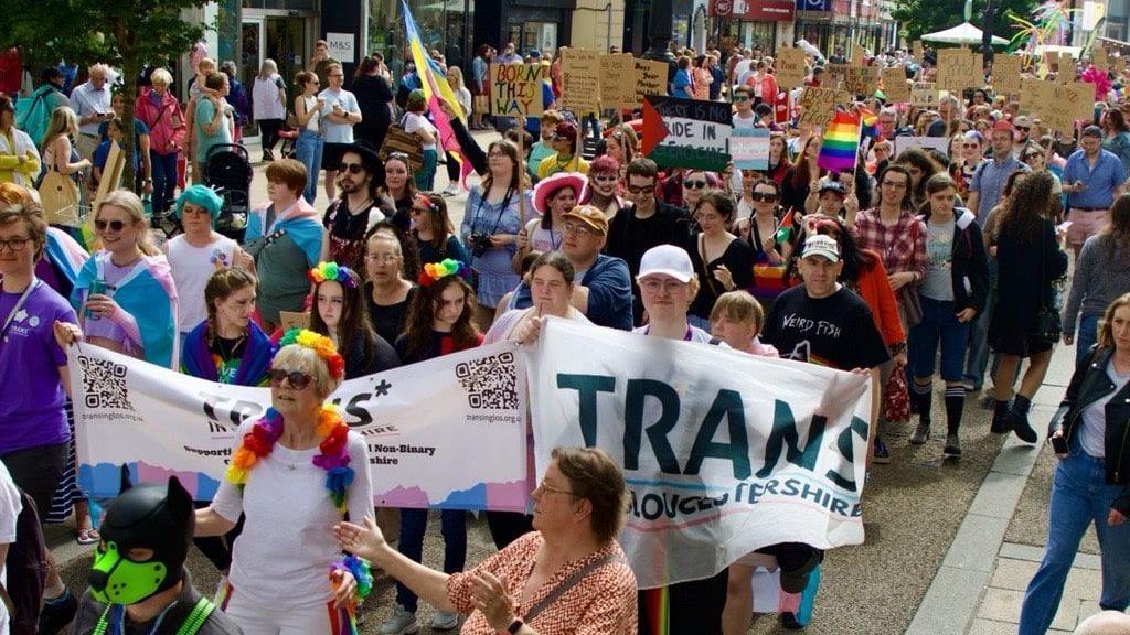 Crowds taking part in the pride march