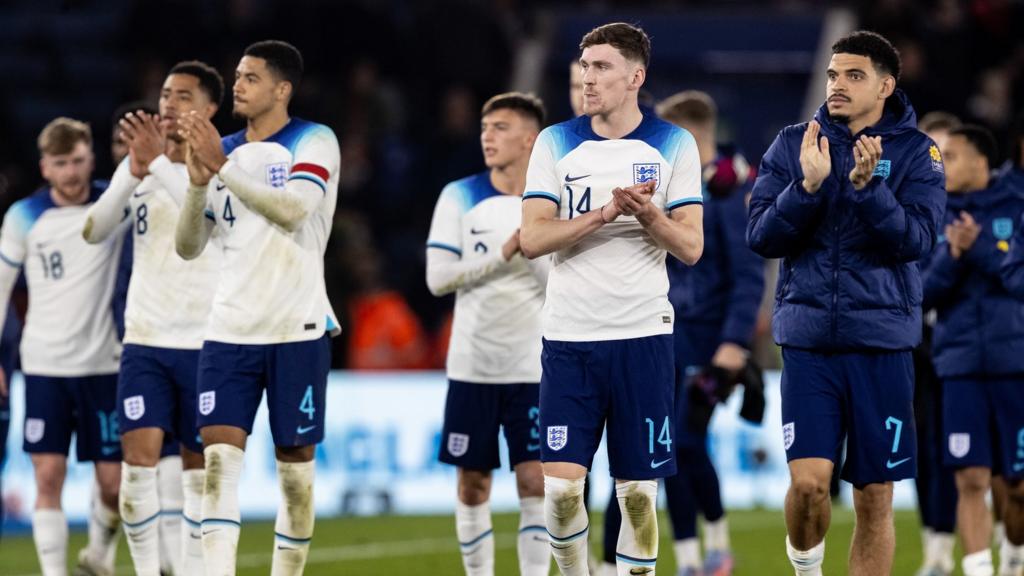 England U21s clapping fans at full-time whistle against France