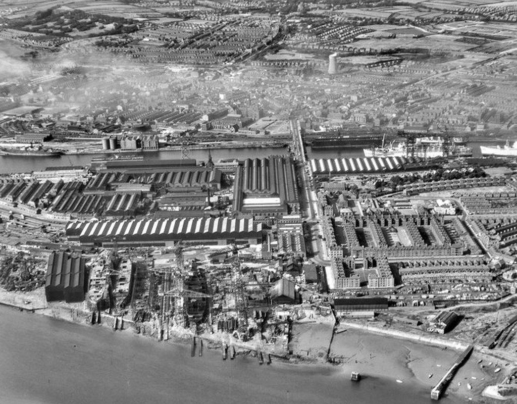 Barrow in Furness shipyards in July 1949