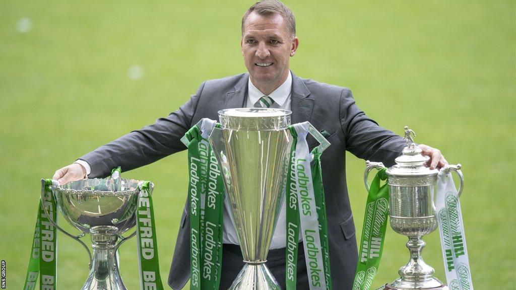 Brendan Rodgers won back-to-back trebles in his two full seasons at Celtic