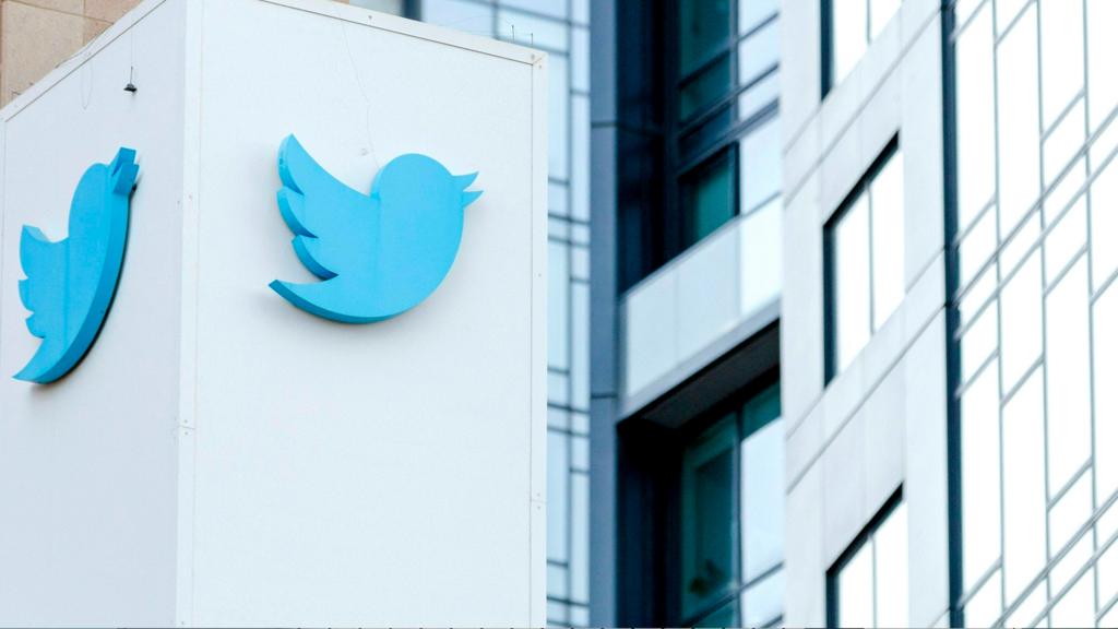 The Twitter logo is seen on the exterior of Twitter headquarters in San Francisco, California, on October 28, 2022