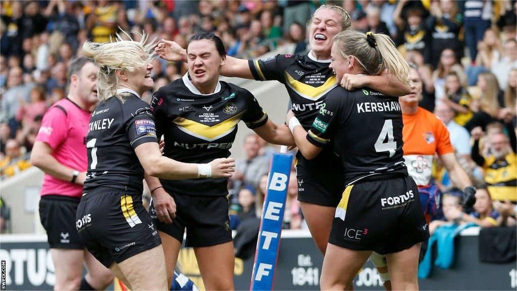 York players celebrate a try