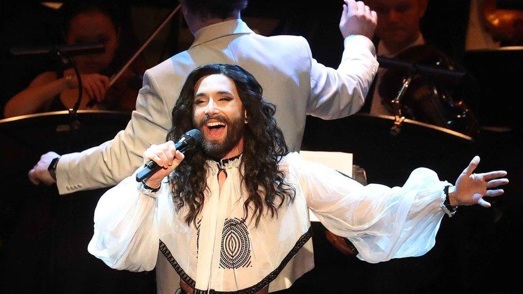 Conchita Wurst performs with the BBC Concert Orchestra