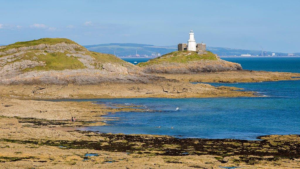 Mumbles Head, Swansea, with lighthouse on island