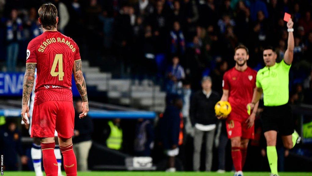 Sergio Ramos is sent off against Real Sociedad