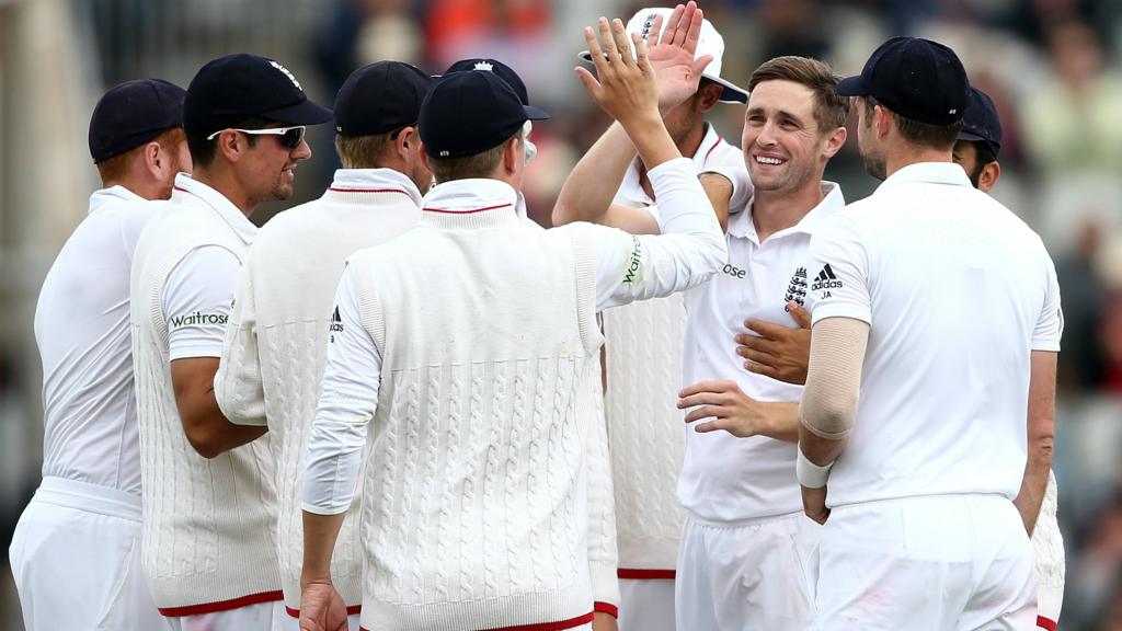 Chris Woakes celebrates