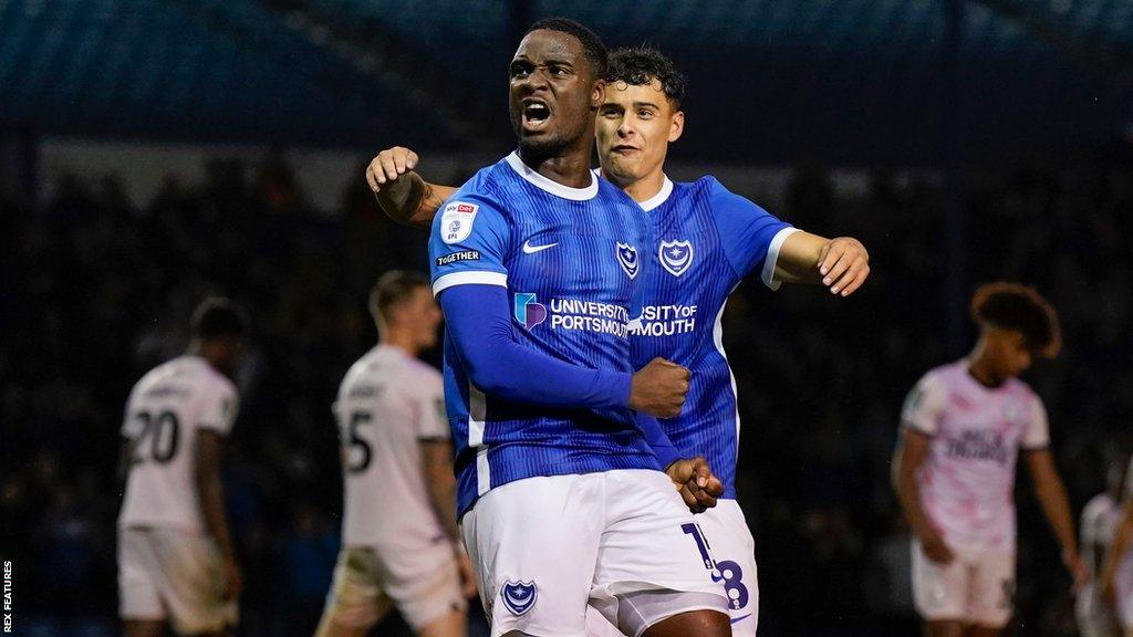 Portsmouth's Christian Saydee (centre left) equalised for the Blues in the second half of their second-round EFL Cup tie