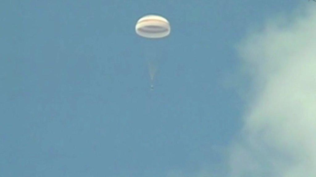 Parachute carries Soyuz down to earth