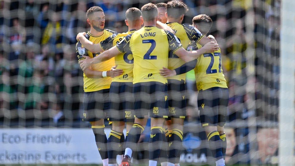 Oxford celebrate Blly Bodin's opening goal