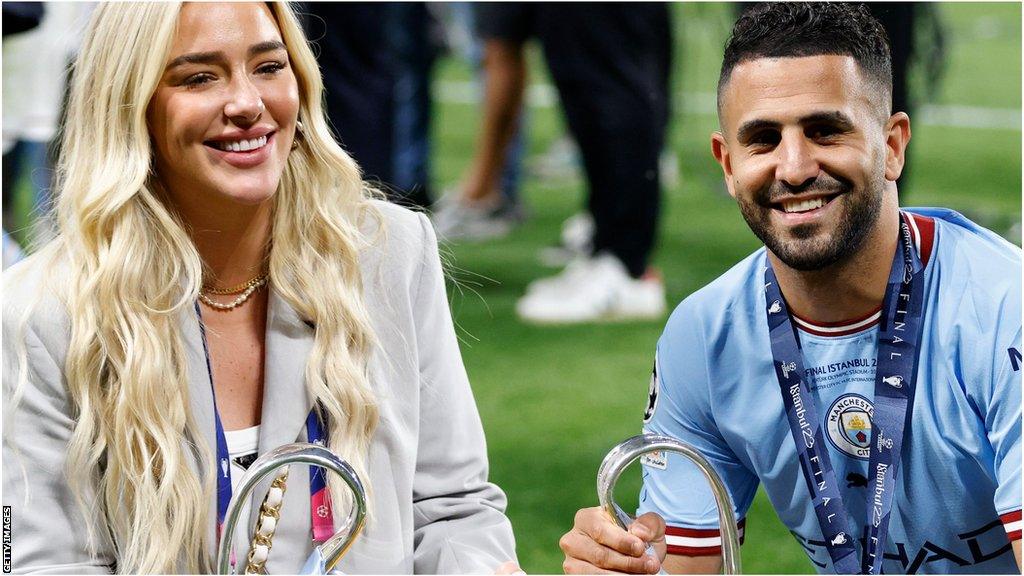 Taylor Ward and Riyad Mahrez with the Champions League trophy.