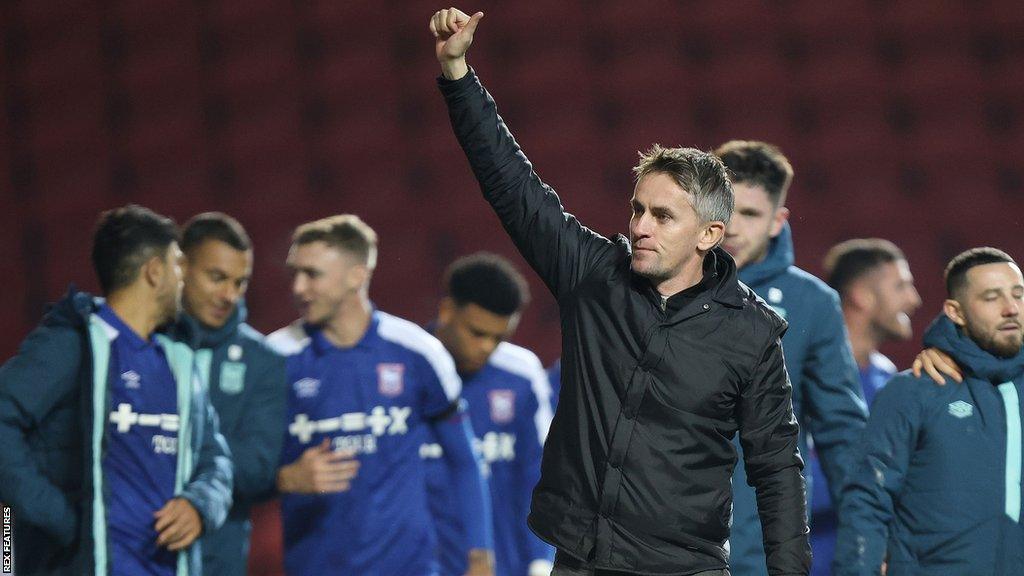 Kieran McKenna salutes Ipswich's travelling fans following victory at Bristol City in October