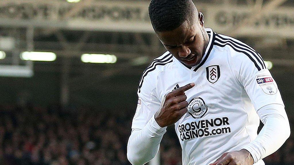 Ryan Sessegnon points to the Fulham badge as he celebrates his goal against Aston Villa