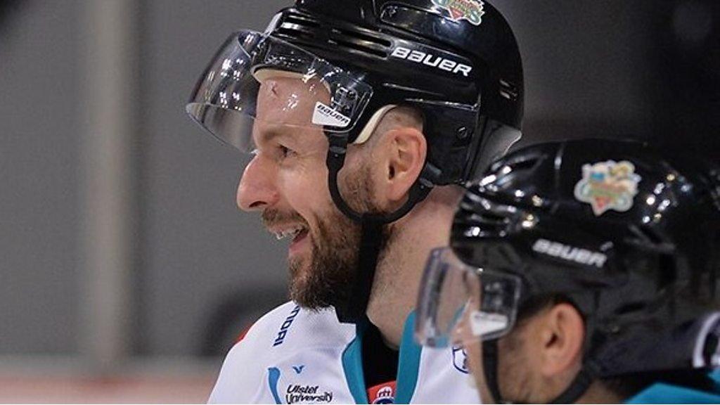 Colin Shields celebrates scoring against Sheffield Steelers