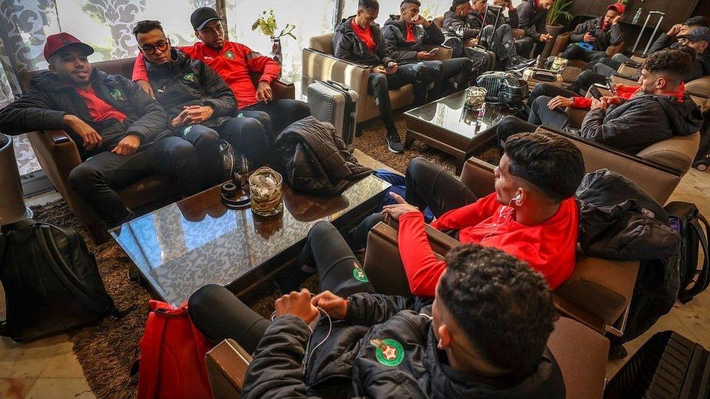 Morocco players waiting in departure lounge