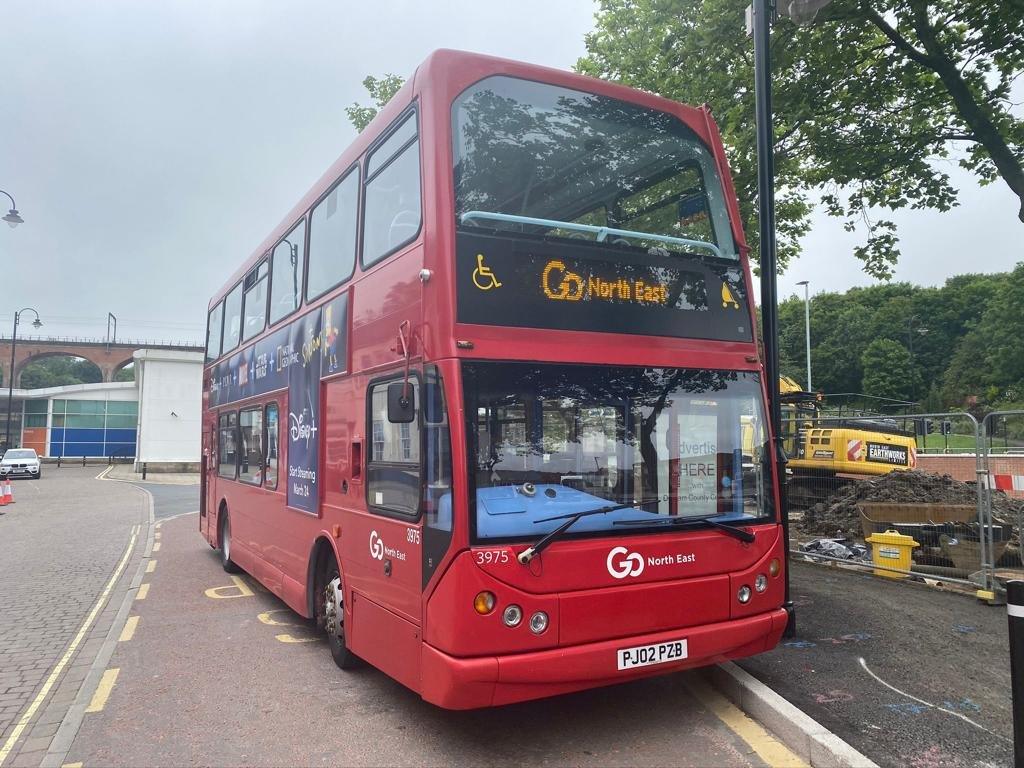 A red Go North East bus in Chester-le-Street