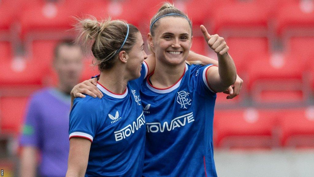 Sam Kerr (right) celebrates with Rangers