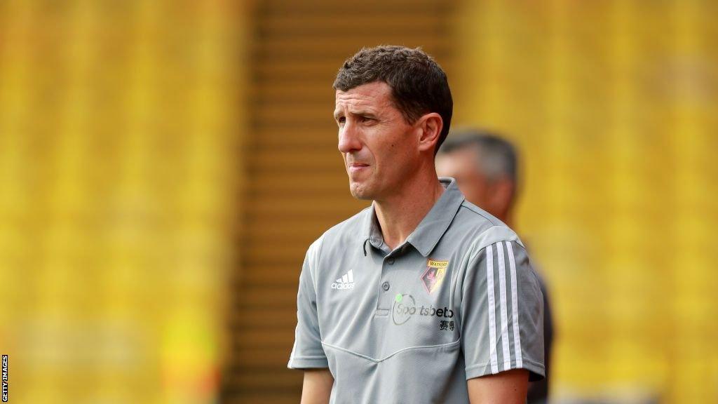 Javi Gracia watching Watford play a pre-season friendly in 2019