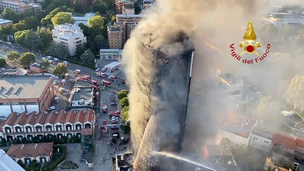 Tower engulfed in smoke