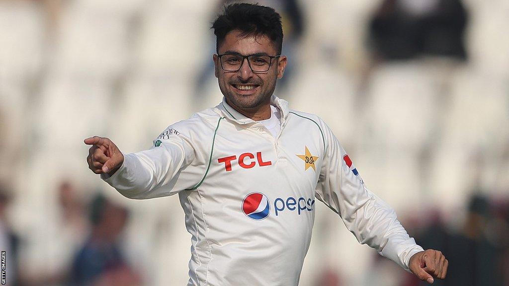 Pakistan spinner Abrar Ahmed celebrates