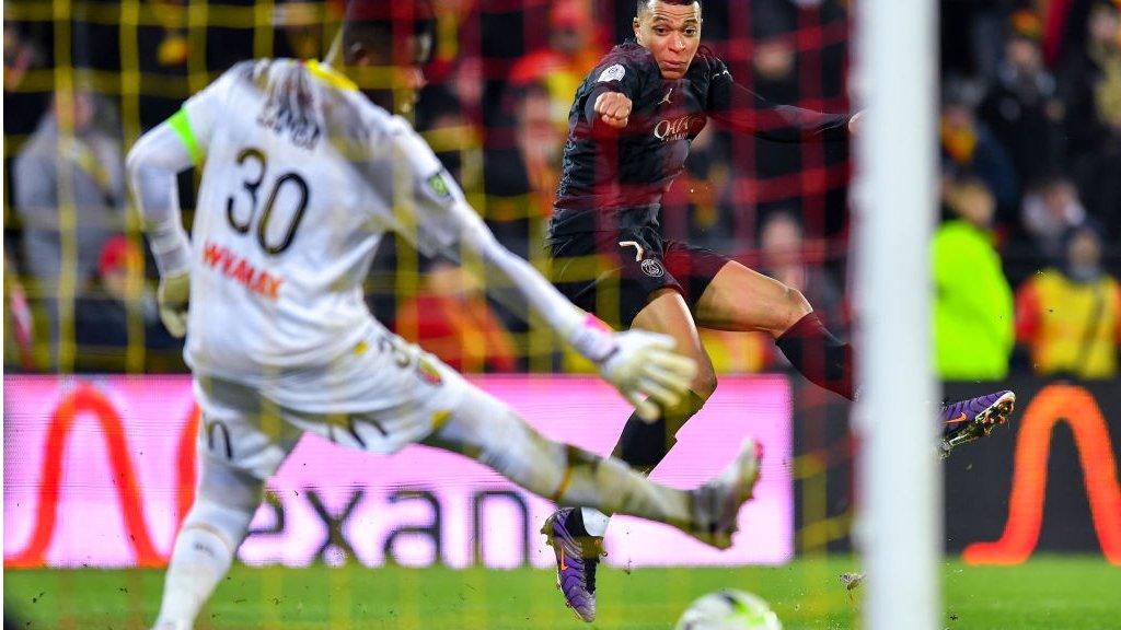 Kylian Mbappe scores against Lens