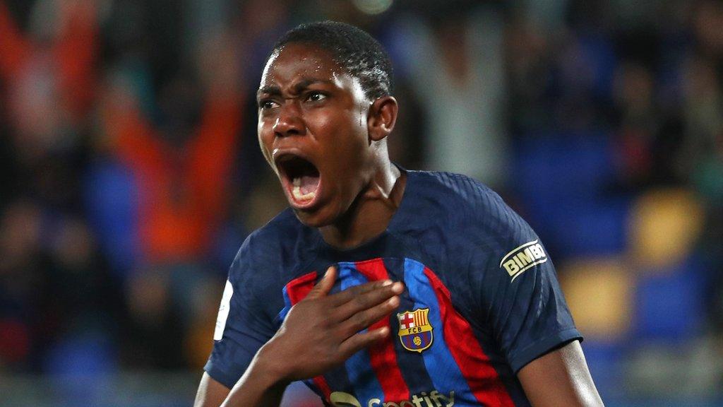 Asisat Oshoala after scoring for Barcelona