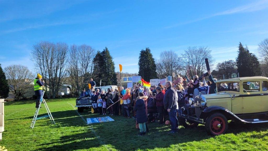 People gathered in Lostwithiel for the flash mob