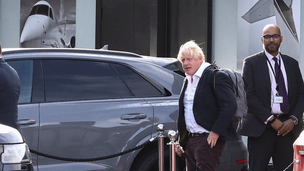 Boris Johnson arriving at Gatwick