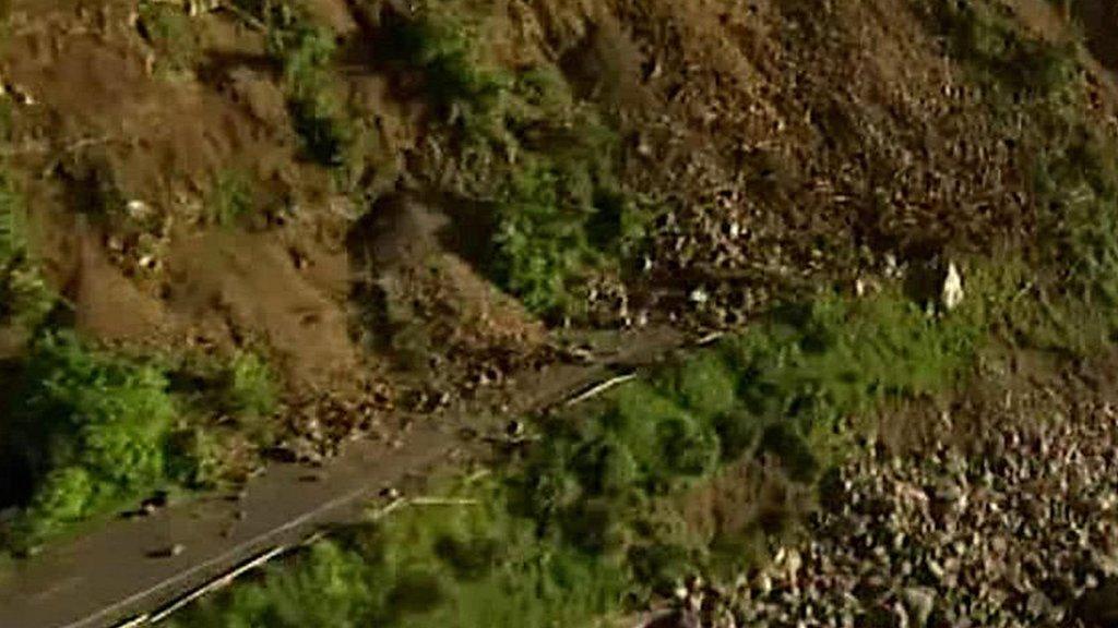 New Zealand road blocked by landslide