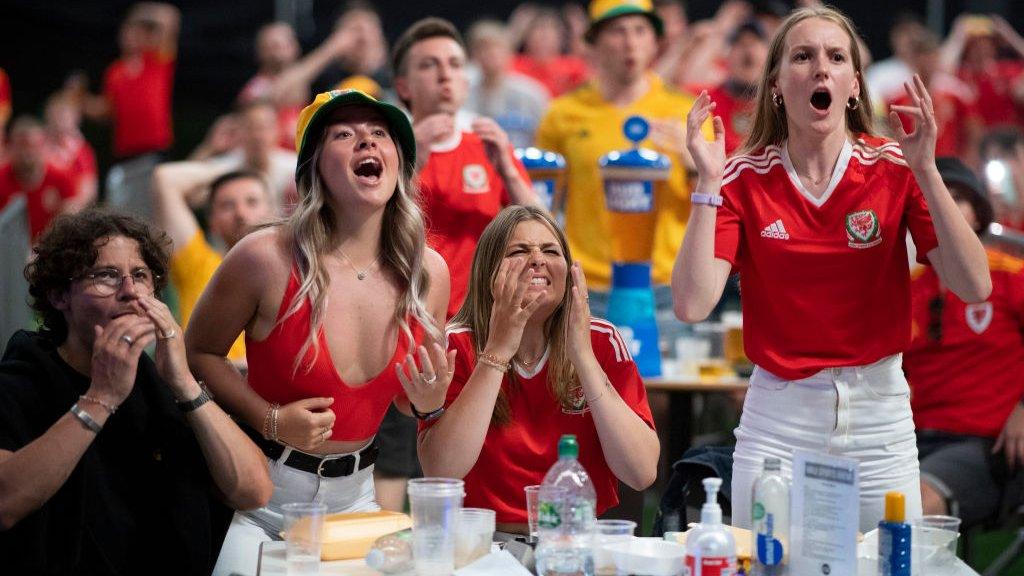 Wales supporters at a Penarth fanzone