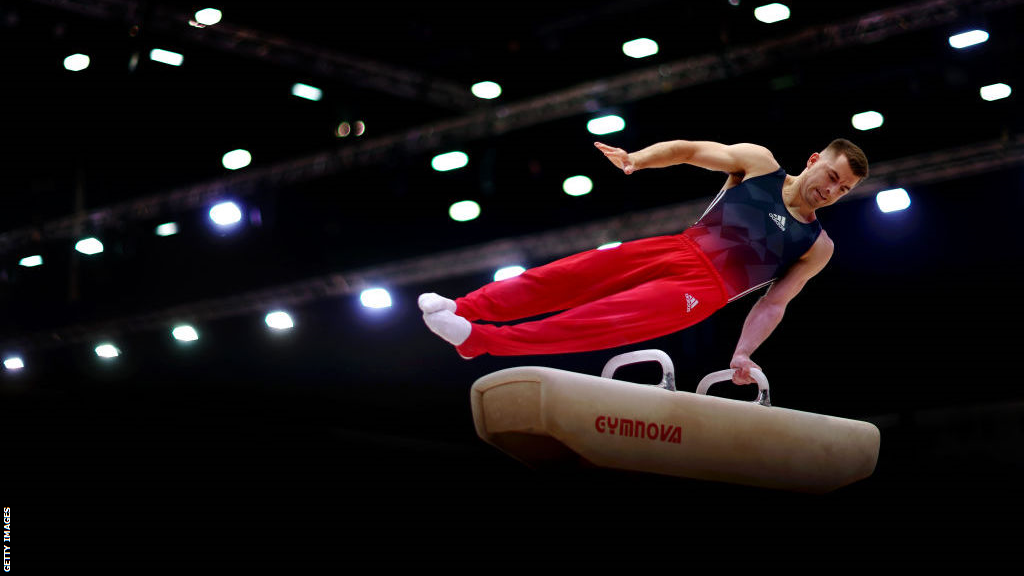 Max Whitlock competing on the pommel horse