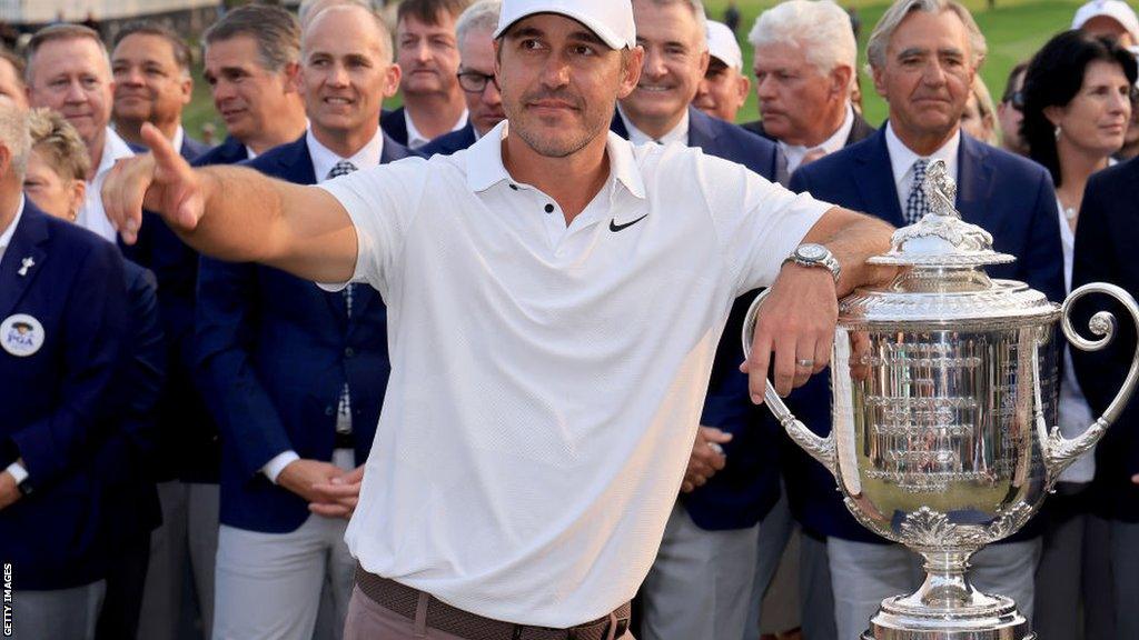 Brooks Koepka with the Wanamker trophy after winning the US PGA Championship