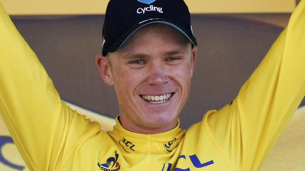 Chris Froome in the leader's yellow jersey after stage eight