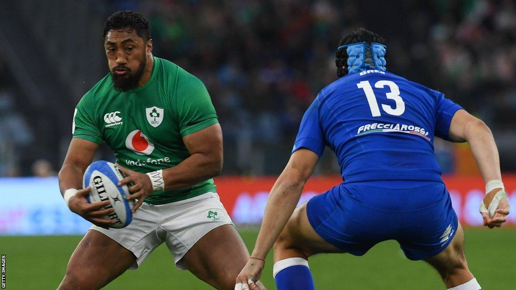 Bundee Aki with ball in hand against Italy