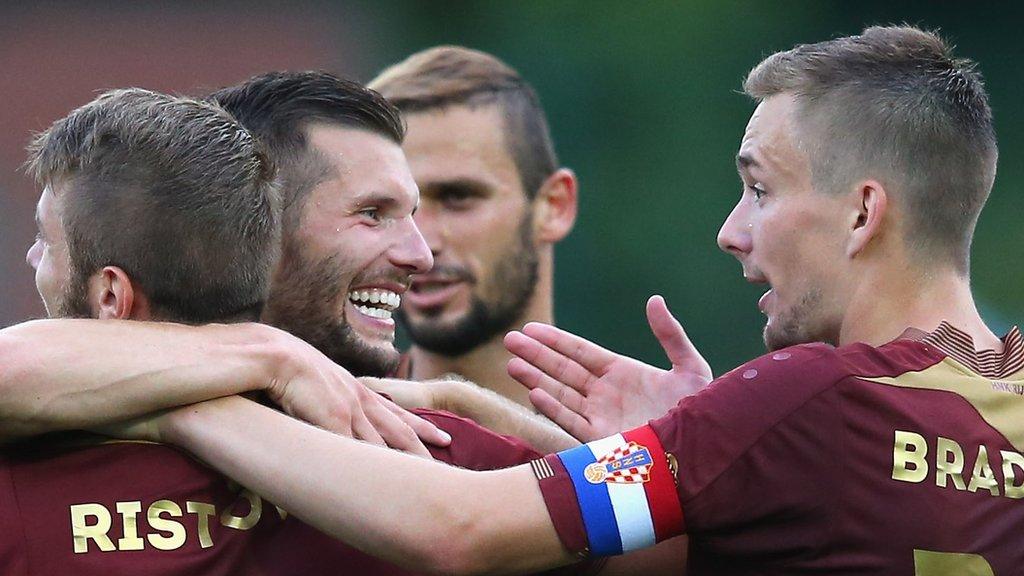 Stefan Ristovski of HNK Rijeka celebrates with team-mates