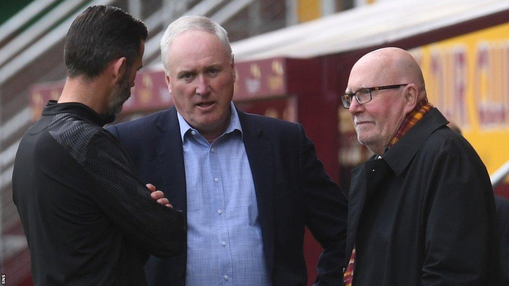 Motherwell manager Stuart Kettlewell, interim chief executive Derek Weir and chairman Jim McMahon