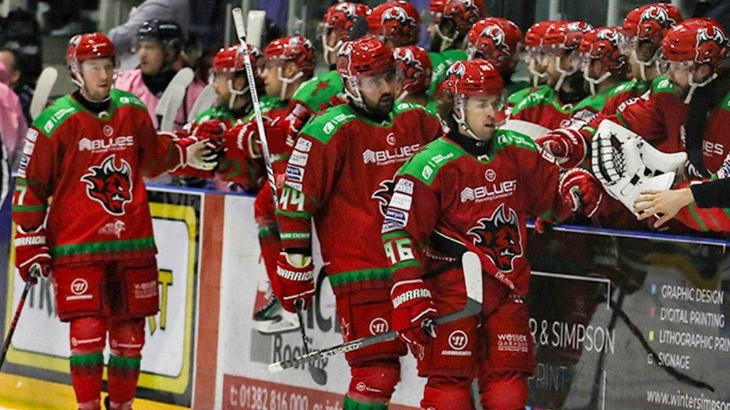 Cardiff Devils players celebrate a goal against Dundee