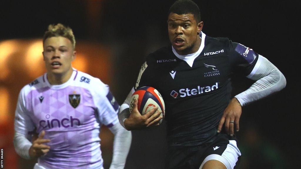 Nathan Earle (right) in action for Newcastle Falcons