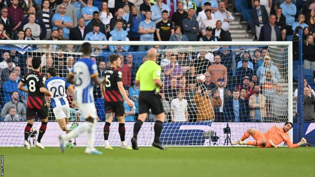 Brighton's Julio Enciso celebrates his goal